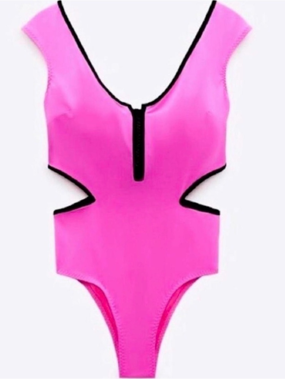Zara Neon Pink Swim Top with Black Trim